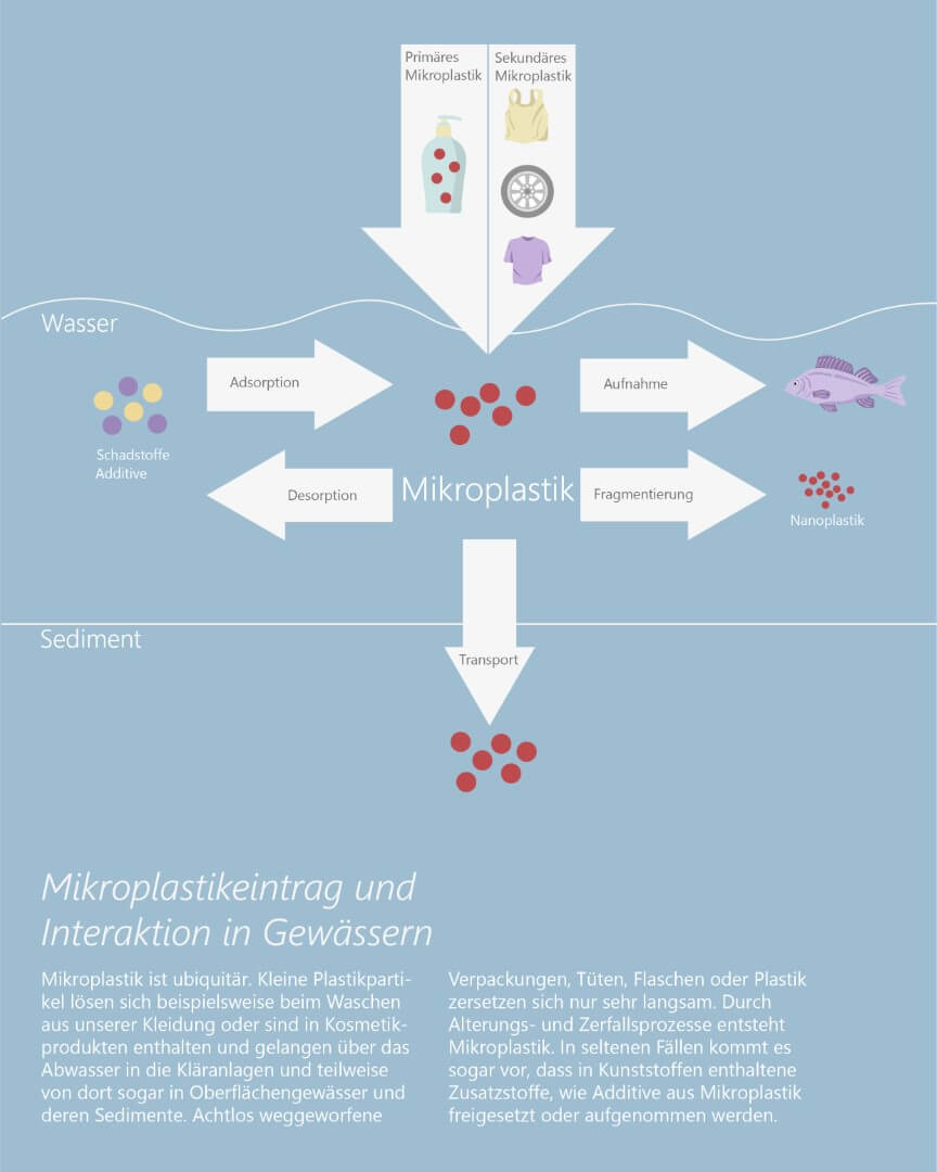 Grafiken zum Kreislauf von Mikroplastik.